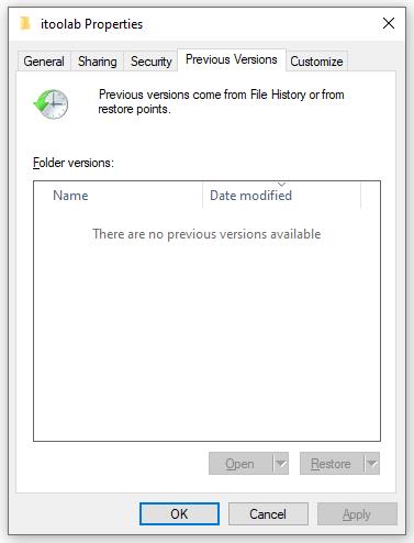 windows folder restore to previous versions