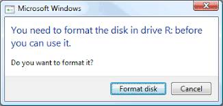 Windows format disk before use prompt