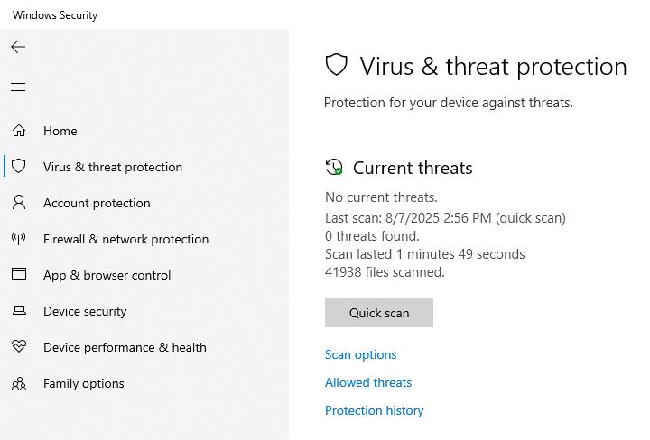 windows virus threat protection
