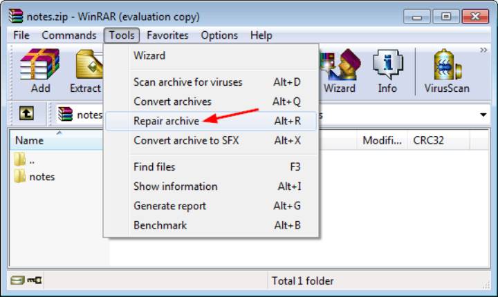 WinRAR repair archive