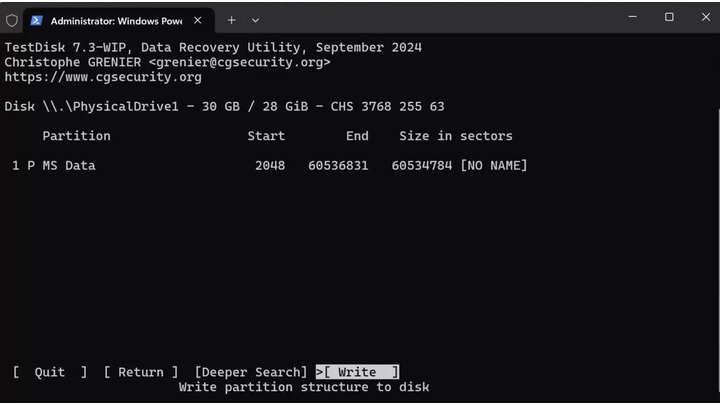 write recovered partition table in TestDisk
