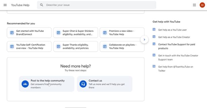 YouTube support options