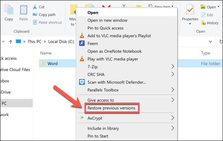 restore from file history